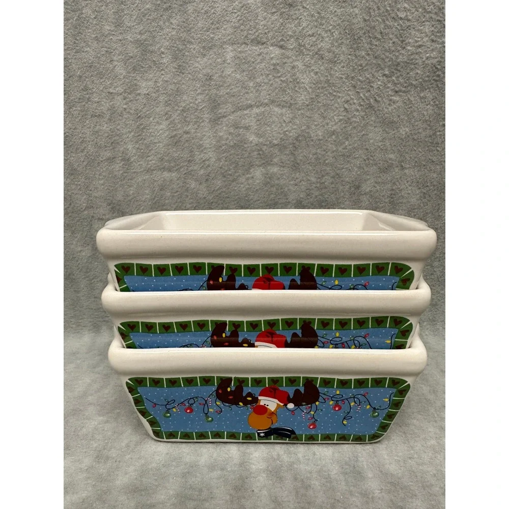 Set‎ of 3 Ceramic Loaf Dishes Christmas Reindeer Oven Microwave Dishwasher Safe
